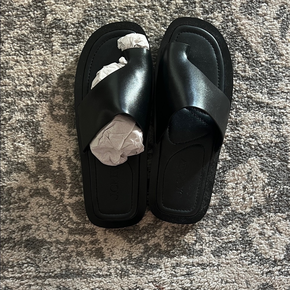 J. Crew Black Leather Toe Ring Sandals